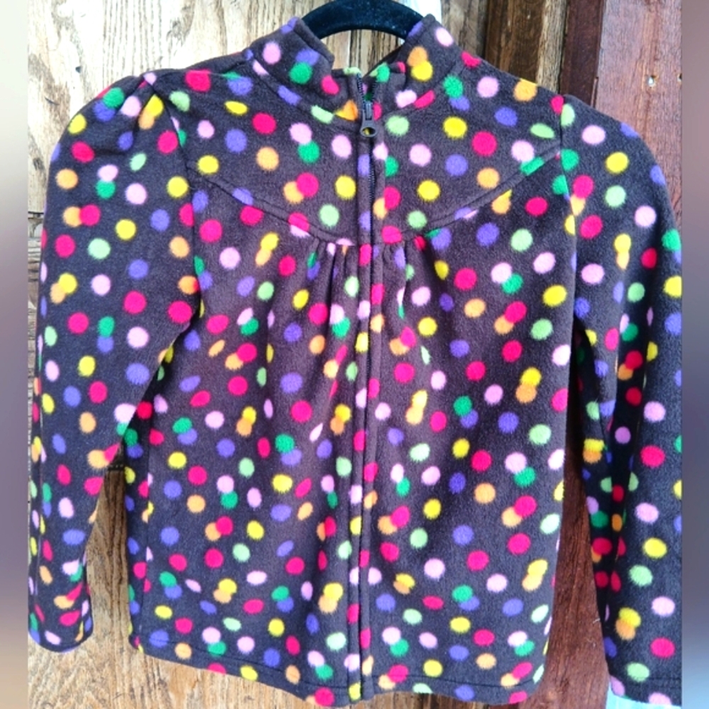 Crazy 8 Colorful Polka Dot Fleece Jacket Zippered Puff Sleeve Size 7-8 Girls